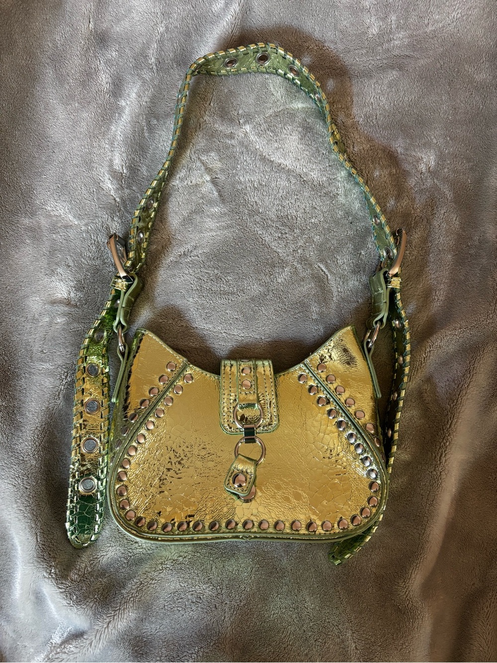 Never used but tags removed Urban Outfitters Metallic Green Studded Shoulder Bag